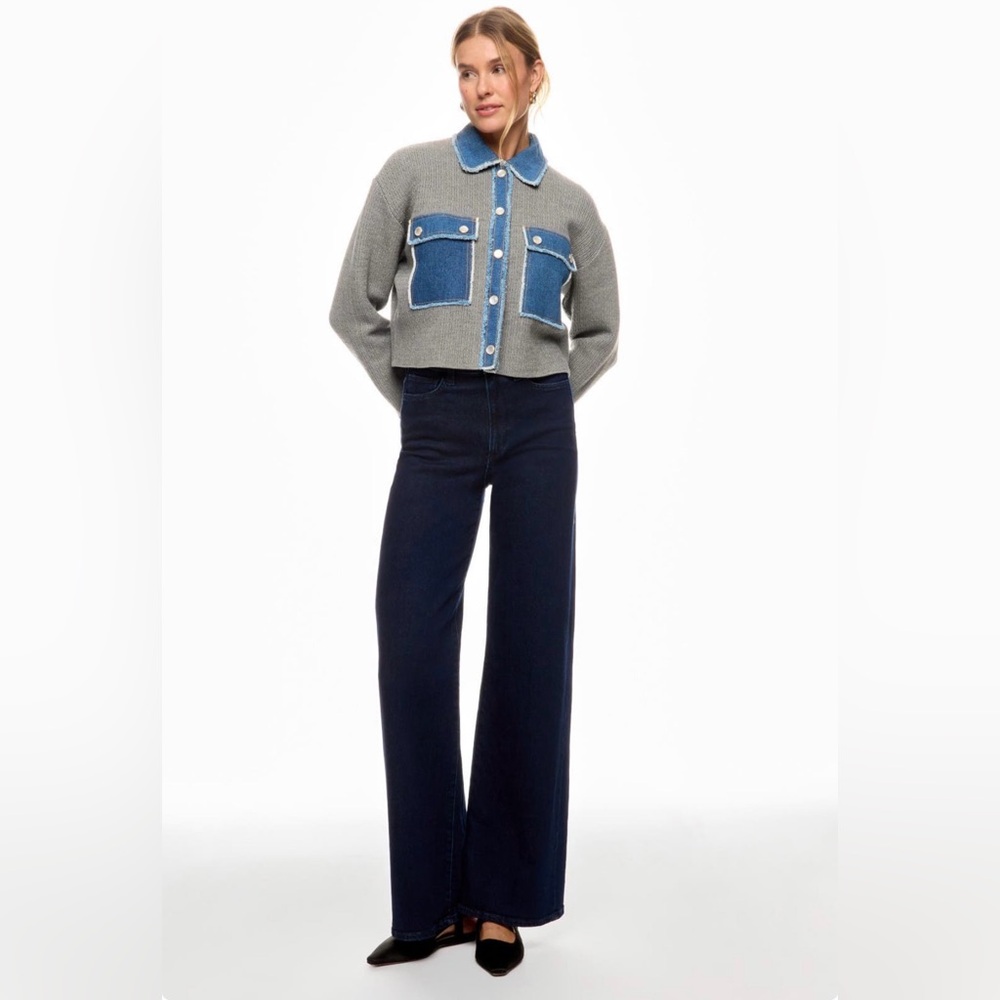 Sandro Gray and Blue Jean Sweater Jacket